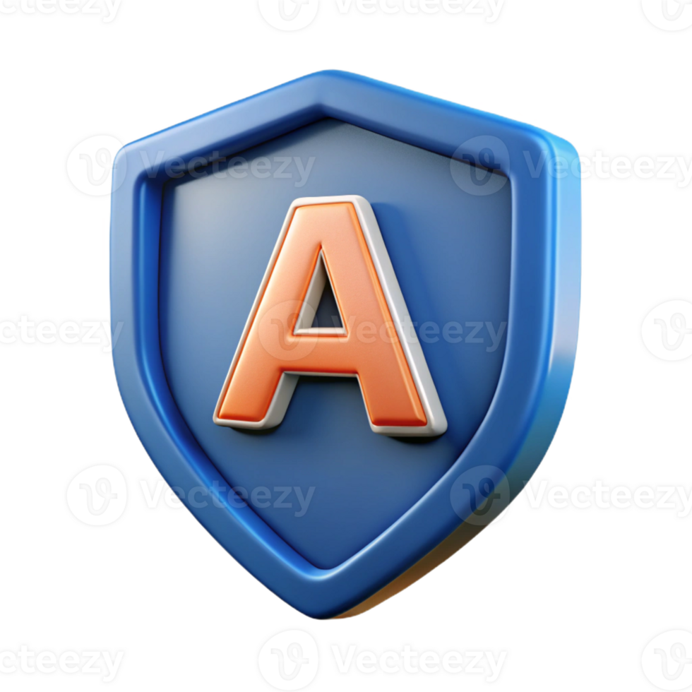 dazzling reflective avant-garde Shield badge, bold single letter A . Scalable, clean lines, flat color with Scalable Design. expertly shot png