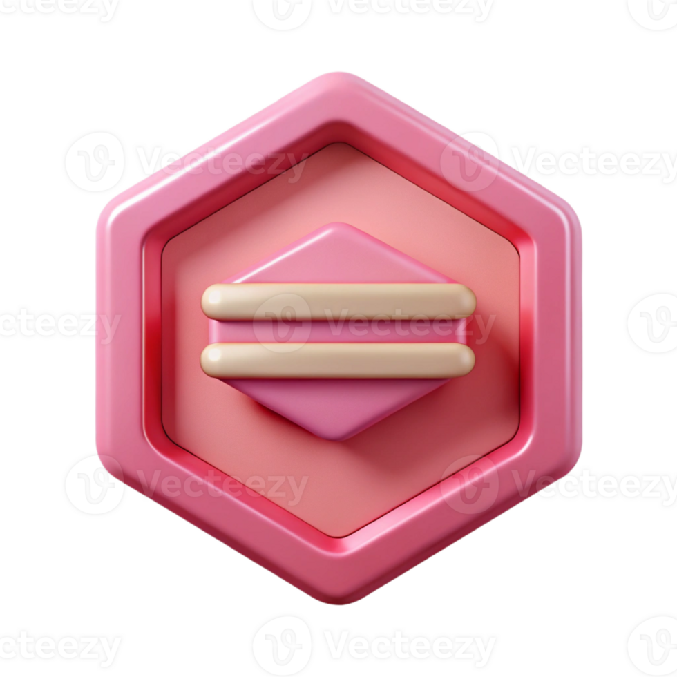 gorgeous reflective gothic Pentagon badge with horizontal line, geometric, flat rose pink with Scalable Design. high quality png