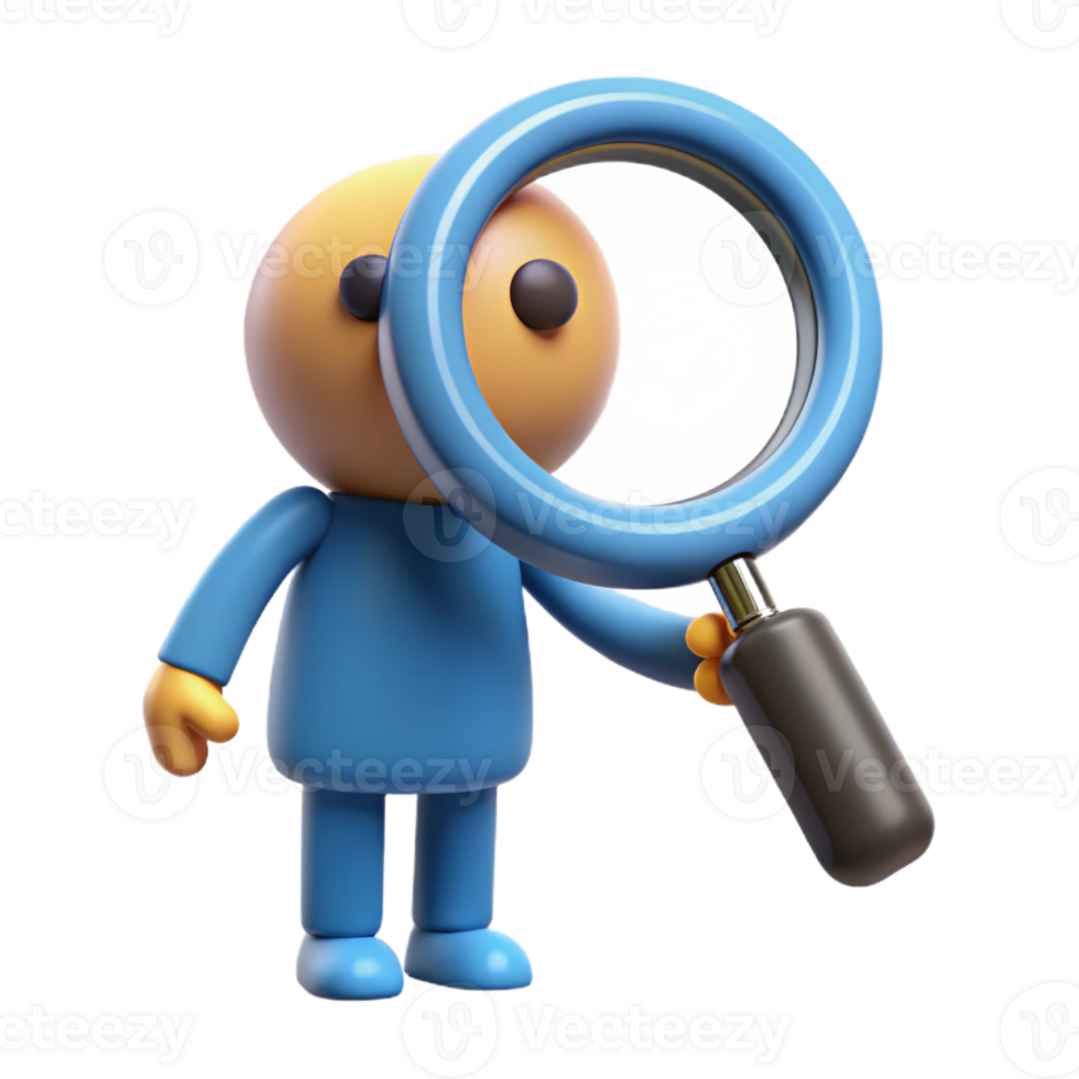 quintessential contemporary Magnifying glass character with a circular lens and handle. Flat color, clean lines, minimal with Scalable Design. fine detail png