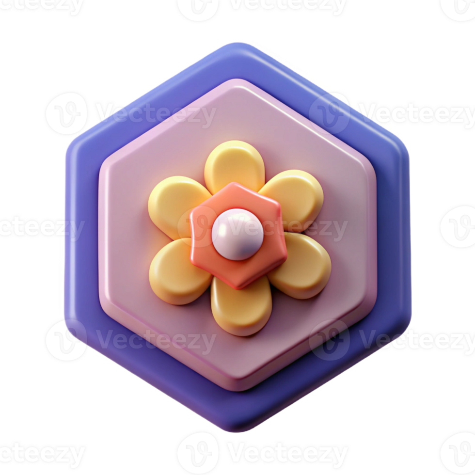 radiante memorável hexagonal crachá com uma estilizado flor. limpar \ limpo linhas, mínimo projeto, com escalável Projeto. png