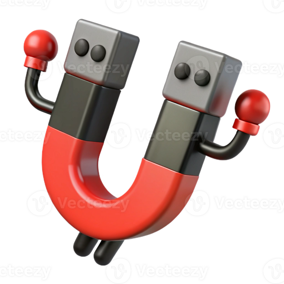 gorgeous coveted U-shaped magnet character attracting metal objects, flat red and black with Scalable Design. png