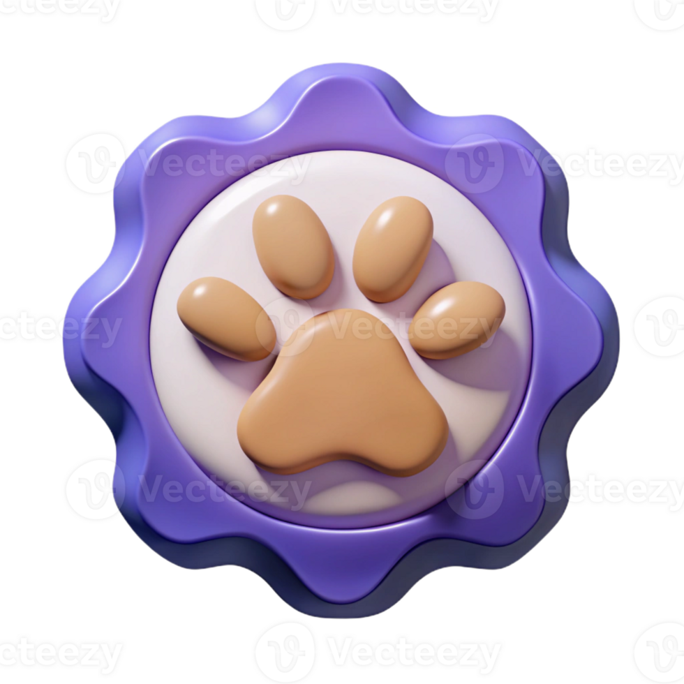 reflective stunning Paw print badge with distinct pads. Symmetrical, minimal, flat color with Scalable Design. 8K png
