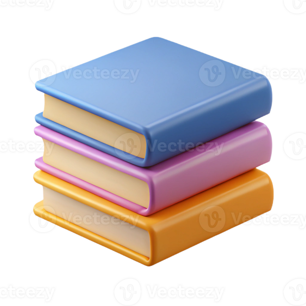 wonderful whimsical traditional Stack of three books, different flat colors. Crisp edges, minimal design with Scalable Design. flawless png