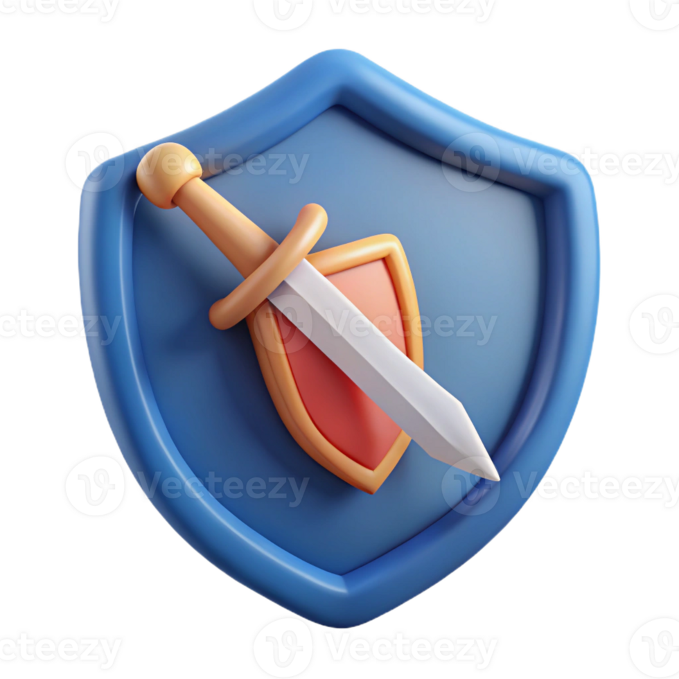 splendid reflective elegant Shield badge with sword, crisp edges, minimal, flat color with Scalable Design. authentic png