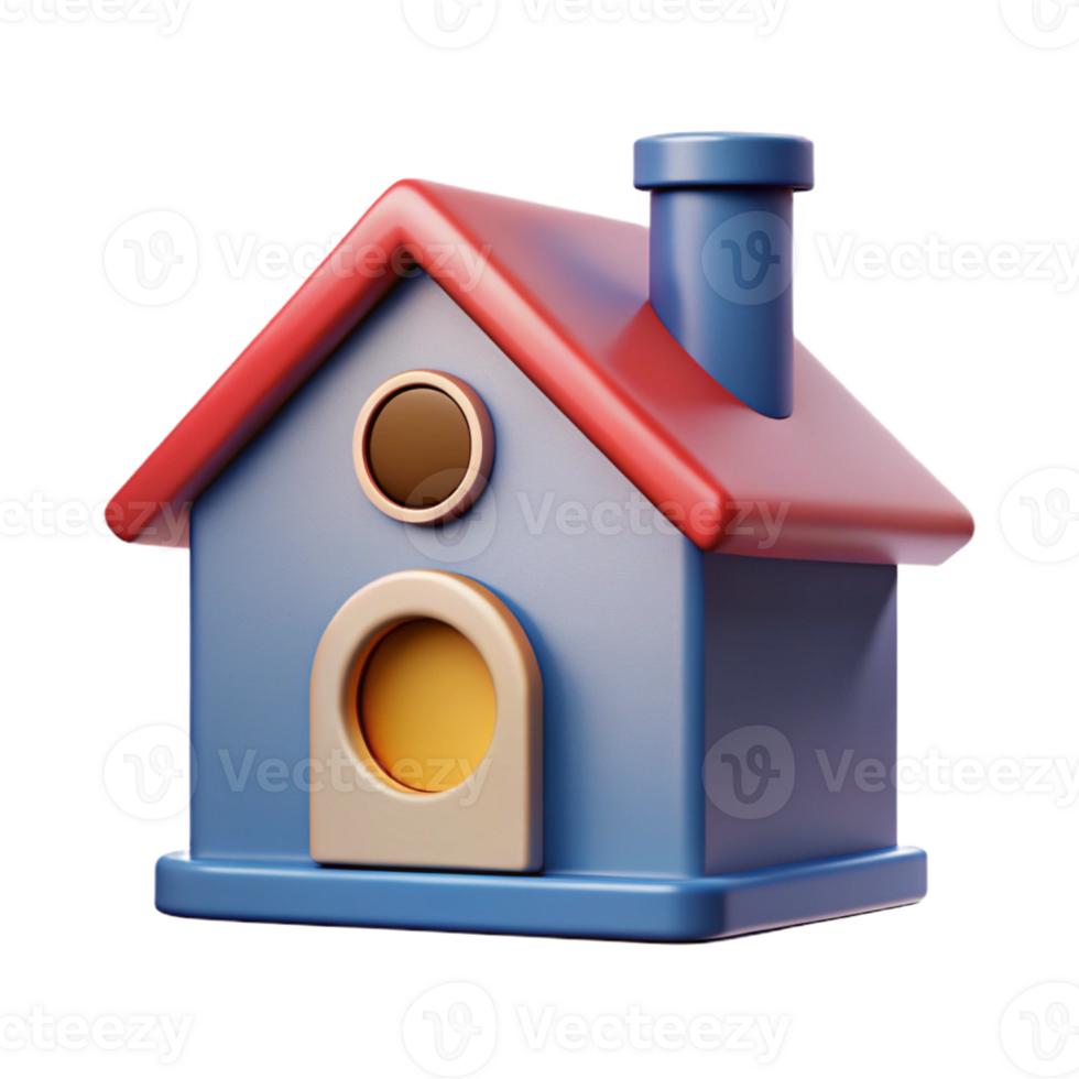 striking acclaimed Square house with a chimney and circular window. Flat color, clean lines, minimal details with Scalable Design. png
