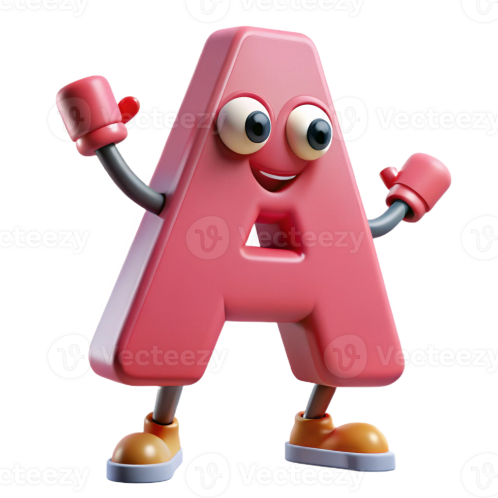 beautiful energetic creative Letter A character with arms and legs. Single-weight stroke, flat color, minimal design with Scalable Design. museum quality png