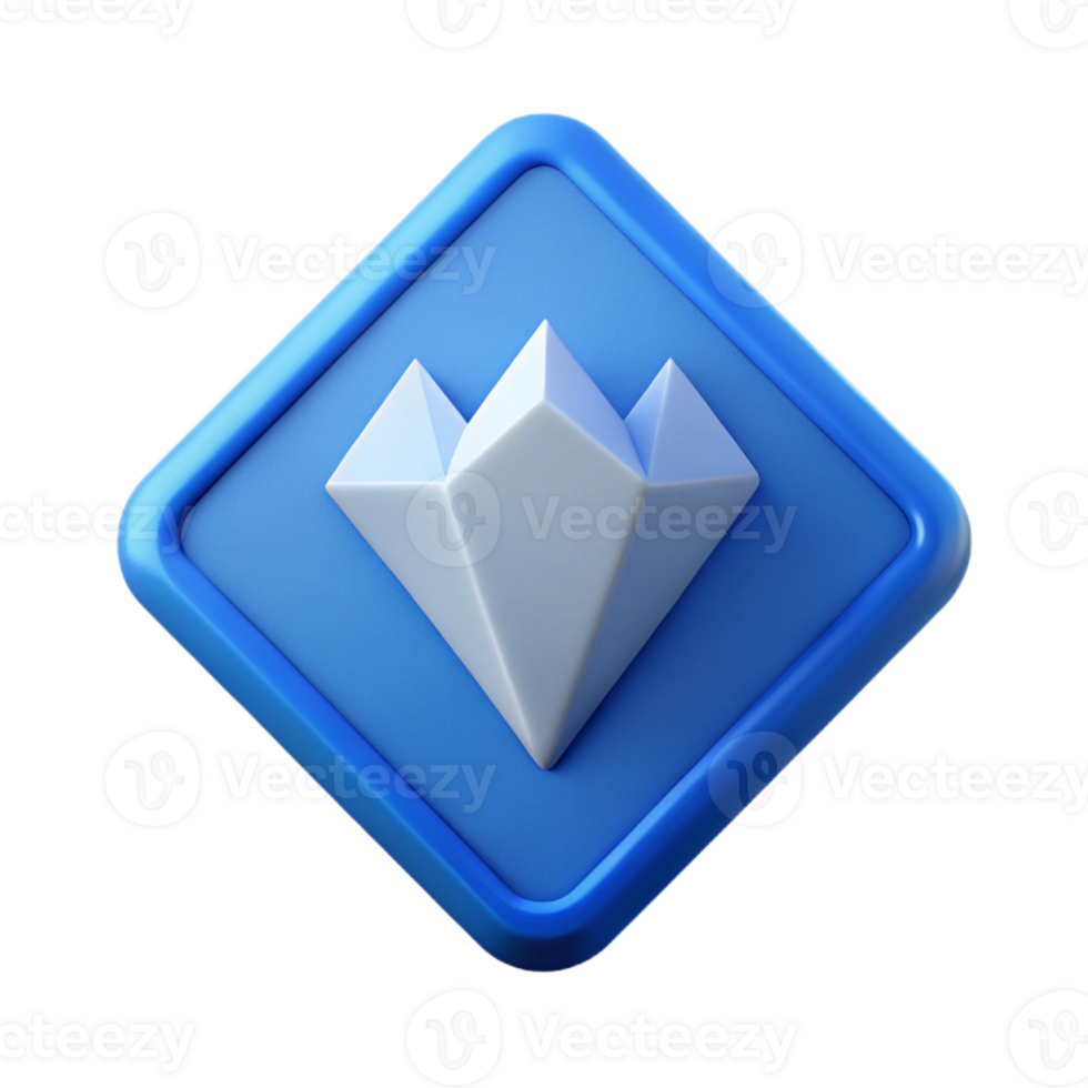 magnificent dreamy traditional Diamond badge, stylized mountain peak. Flat color, minimal, single-weight stroke with Scalable Design. professional png