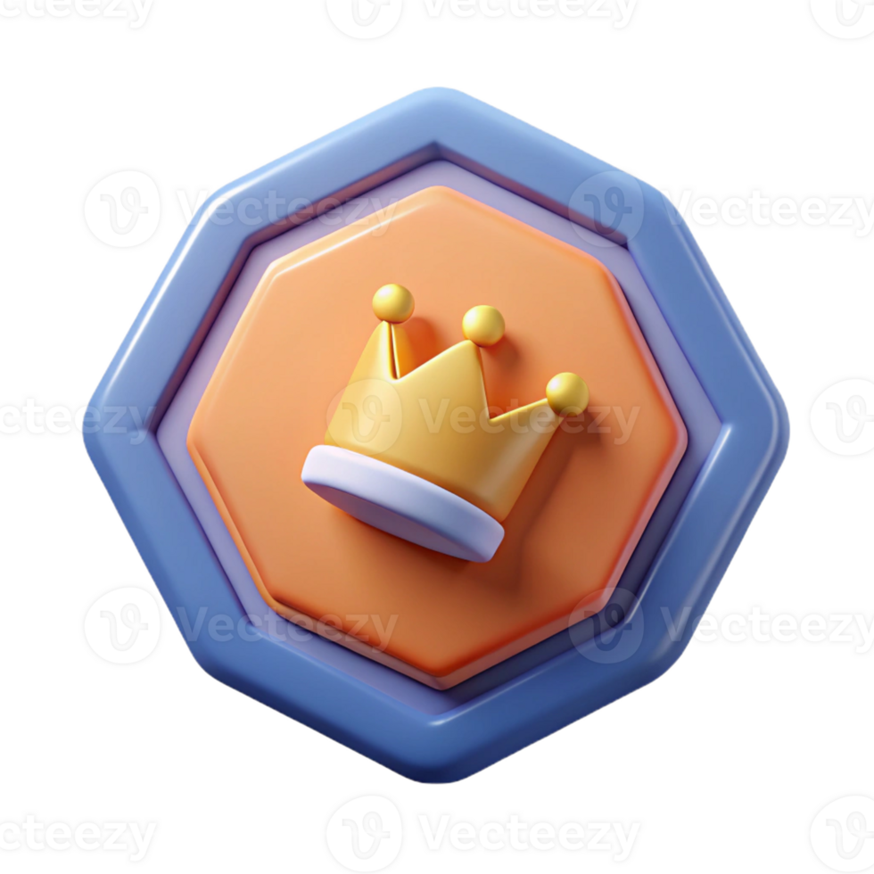 striking mysterious futuristic Octagonal badge with a crown. Single-weight stroke, flat color, minimal with Scalable Design. museum quality png