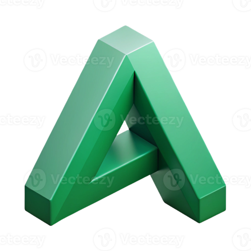 gorgeous calm retro Geometric isometric letter A , flat green, crisp edges with Scalable Design. refined png