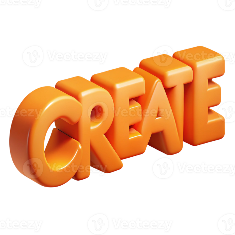 stunning impressionist CREATE in a minimal, flat orange font. Sharp edges with Scalable Design. expertly shot png