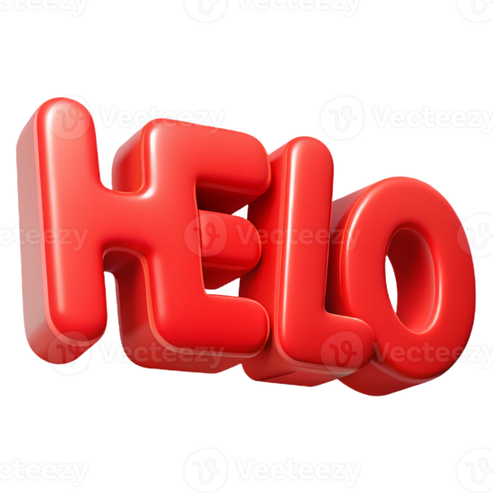 elegant surreal Bold, sans-serif HELLO with sharp edges and flat red color with Scalable Design. artisan png