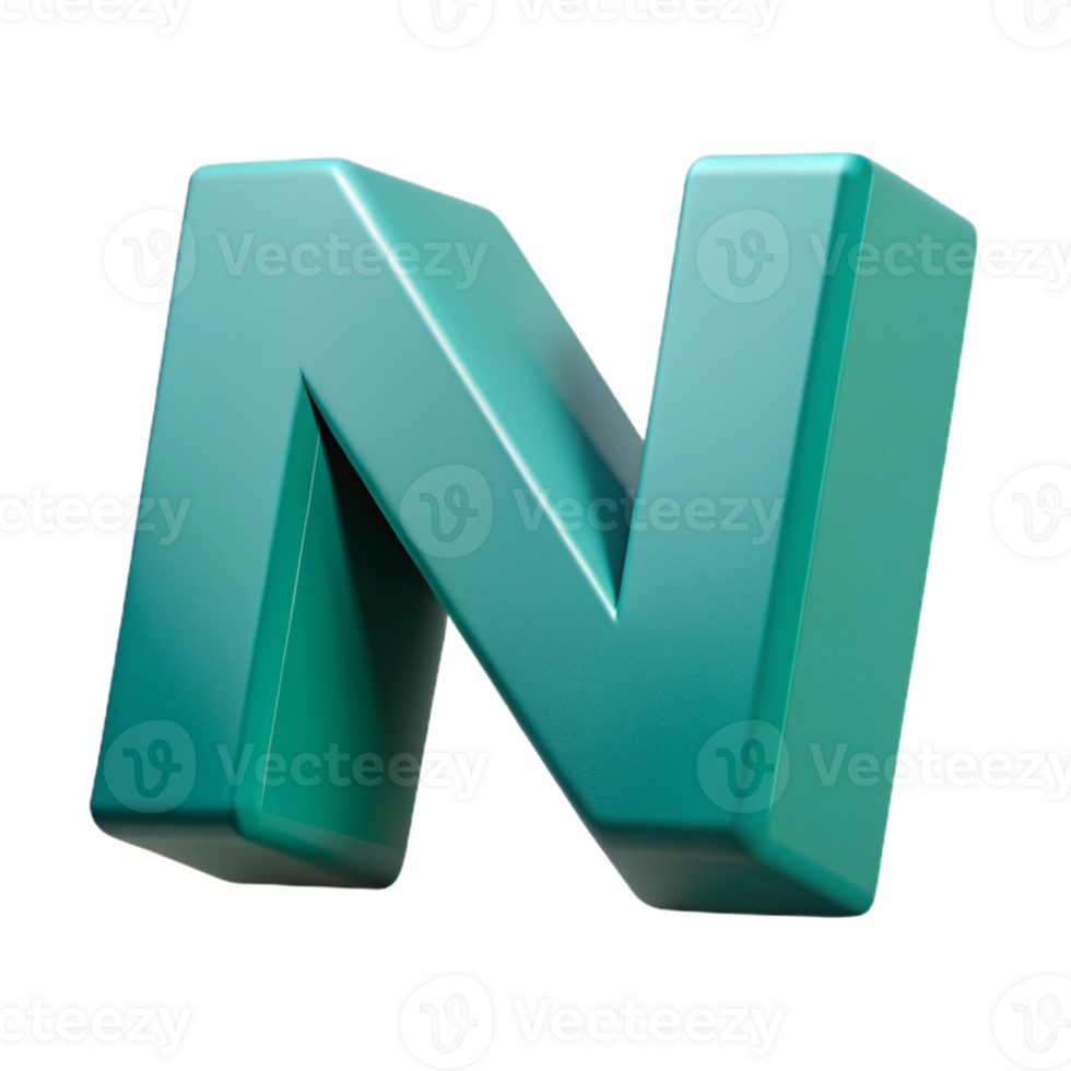 dramatic modern Geometric N with a single-weight stroke. Flat teal color with Scalable Design. authentic png