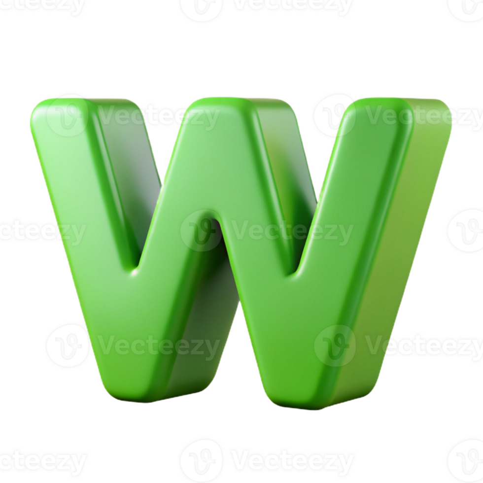 spectacular whimsical artistic Stylized letter W with clean lines and a flat green color with Scalable Design. authentic png