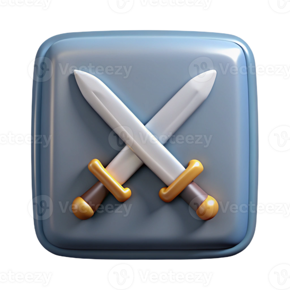 pristine avant-garde Square badge with crossed swords. Crisp edges, scalable, single-weight stroke with Scalable Design. museum quality png