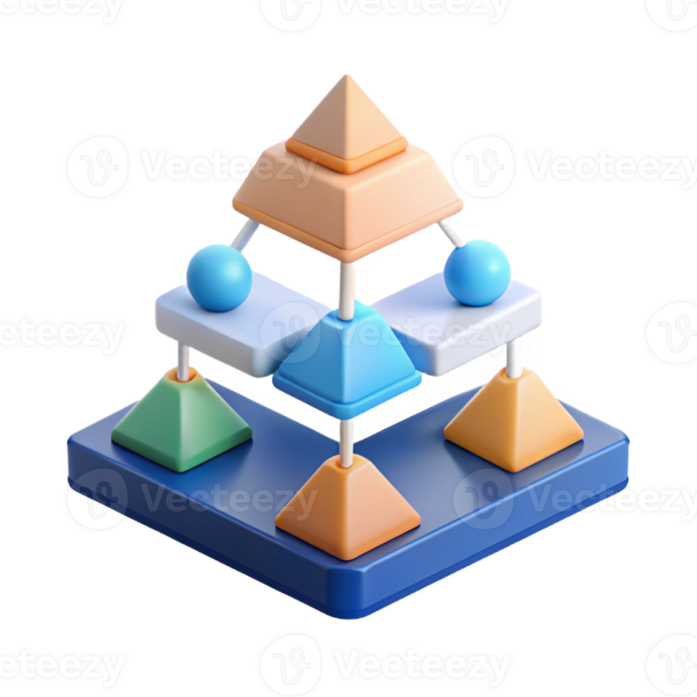 imaculado calma costeiro isométrico pirâmide gráfico mostrando hierarquia. limpar \ limpo linhas, escalável projeto, plano cor com escalável Projeto. 8k png