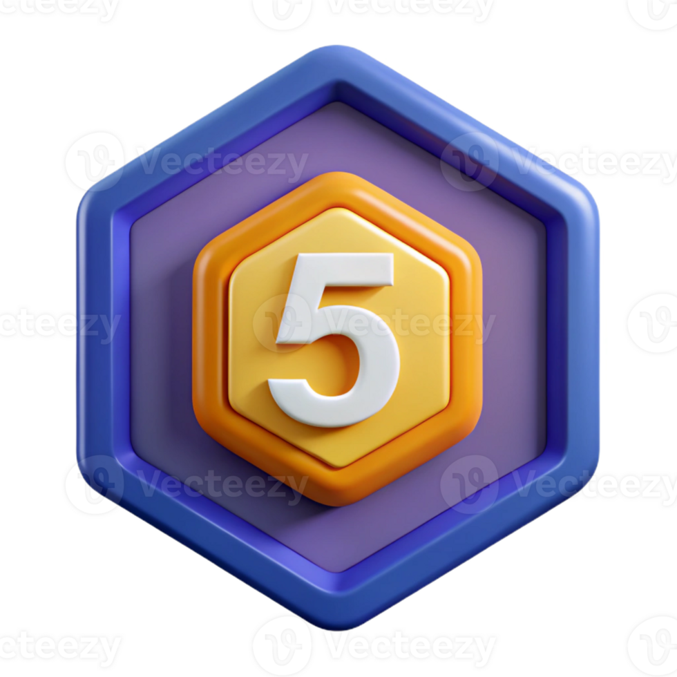dazzling memorable Hexagonal badge with a bold number . Geometric, flat color, crisp edges with Scalable Design. png