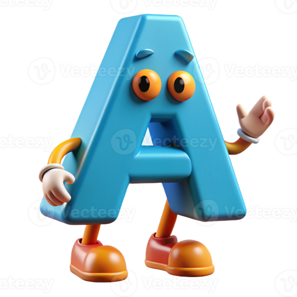 dramatic melancholic impressionist Letter A character with arms and legs. Clean lines, scalable, flat color with Scalable Design. museum quality png