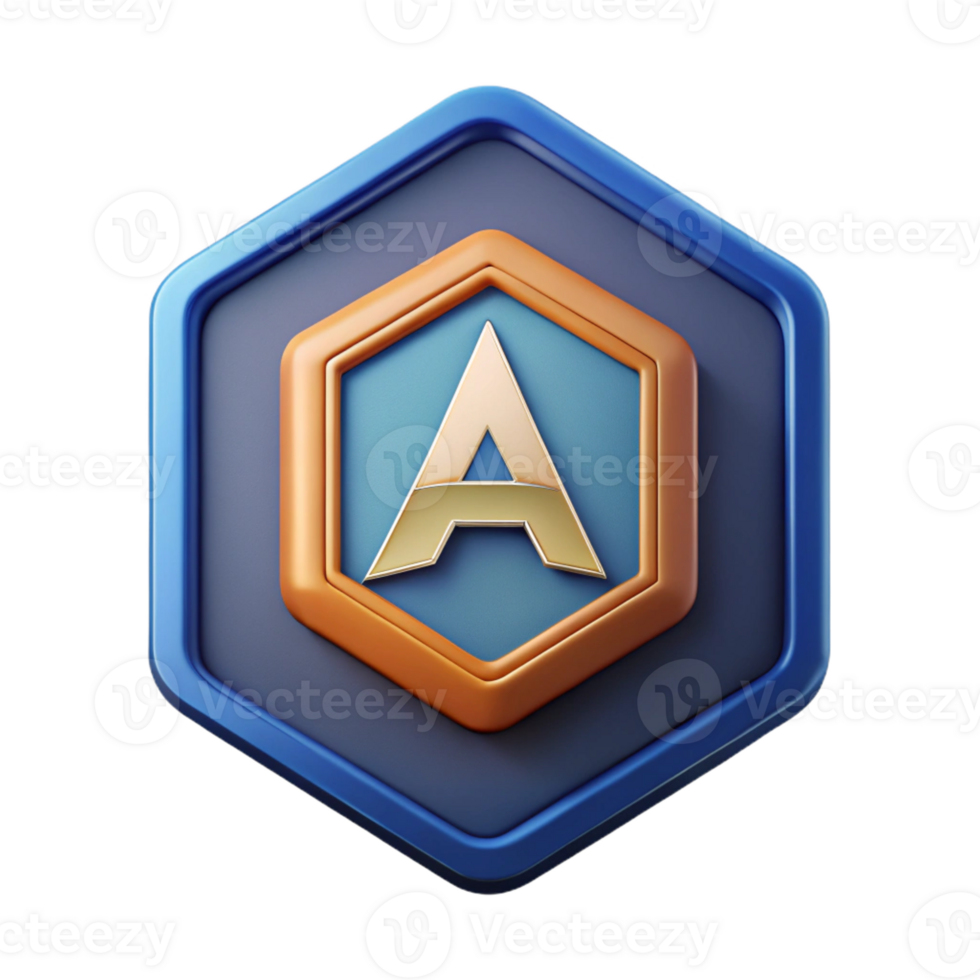 melancholic mesmerizing Pentagon badge with a stylized letter A . Flat color, scalable, single-weight stroke with Scalable Design. professional png