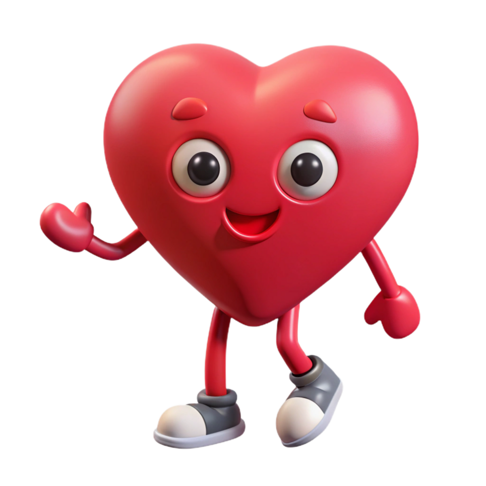 nostalgic extraordinary Heart-shaped character with small, round feet. Clean lines, scalable, flat color with Scalable Design. expertly shot png