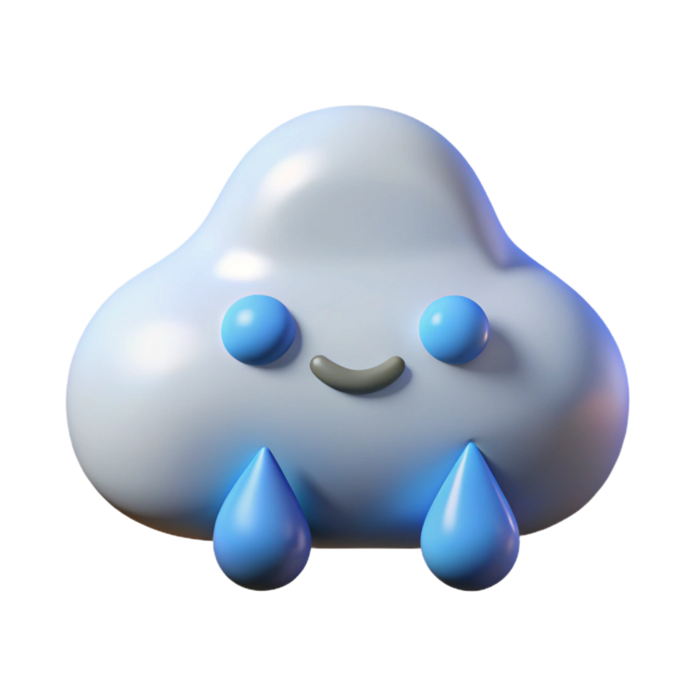 procurados barroco nuvem personagem com simples gota de chuva formas abaixo. limpar \ limpo linhas, mínimo, plano cor com escalável Projeto. exclusivo png