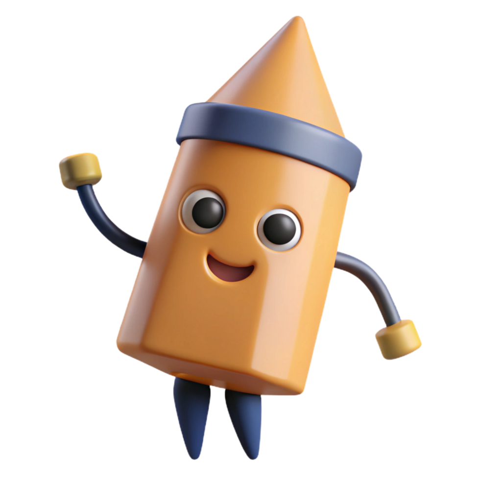 memorable victorian Pencil character with a triangular tip. Flat color, minimal, with Scalable Design. 8K png
