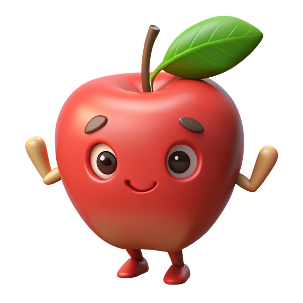 inspired futuristic Apple character with a simple leaf. Minimal, scalable, crisp edges with Scalable Design. studio quality png