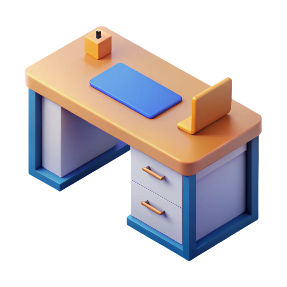 distinctive industrial Isometric office desk with clean lines. Minimal design, flat color with Scalable Design. high quality png
