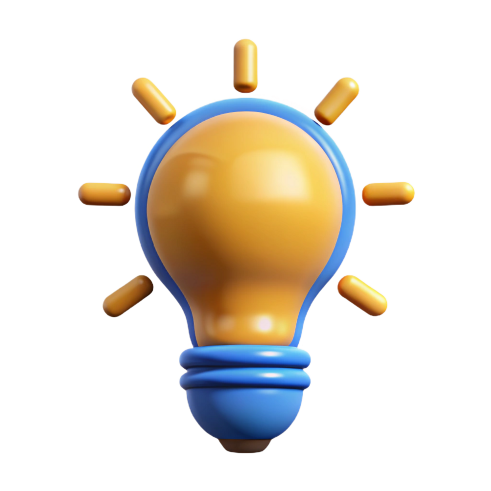 joyful impressive Stylized lightbulb icon with radiating lines. Crisp edges, flat color with Scalable Design. high quality png