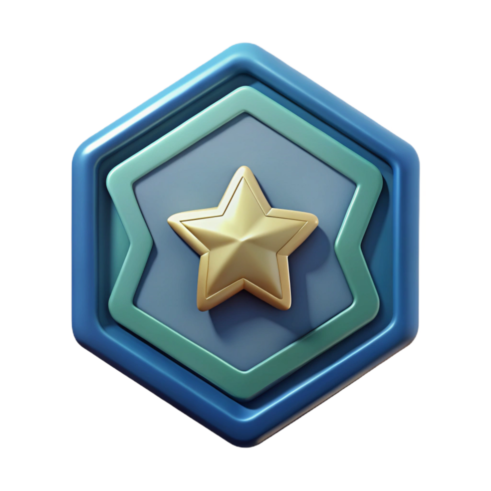 distinguished creative Pentagon badge with a five-pointed star inside. Clean lines, crisp edges, single-weight stroke with Scalable Design. 4K png