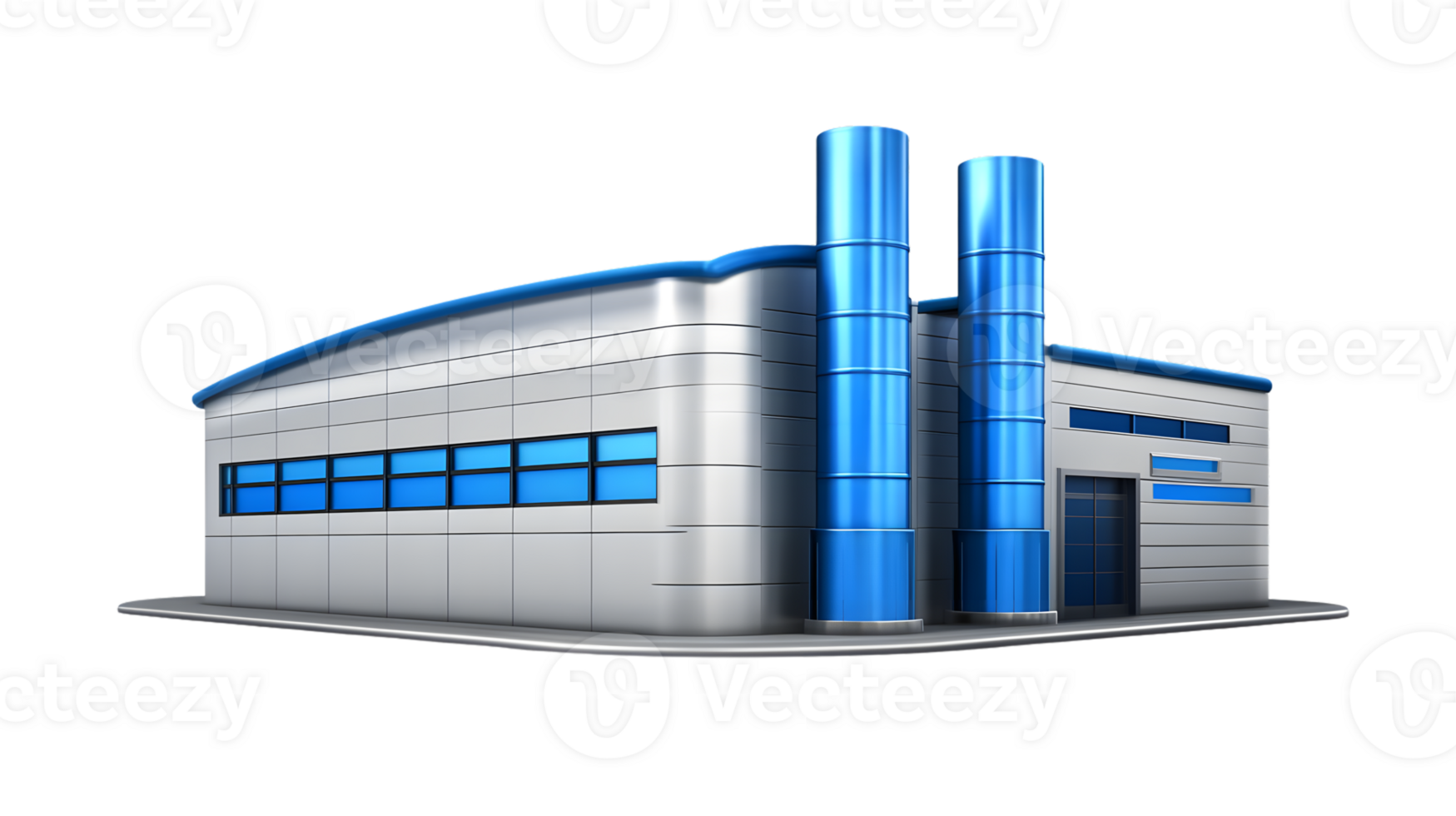 Modern Industrial Facility with Blue Cylindrical Structures and Sleek Design for Manufacturing png