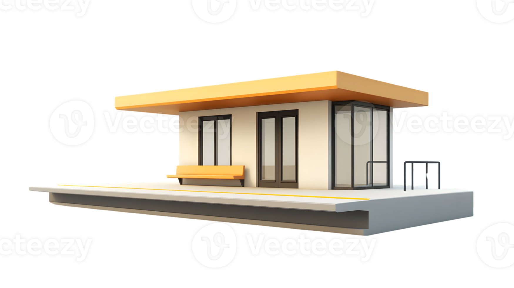 Modern Minimalist Structure with Flat Roof and Outdoor Seating Area png