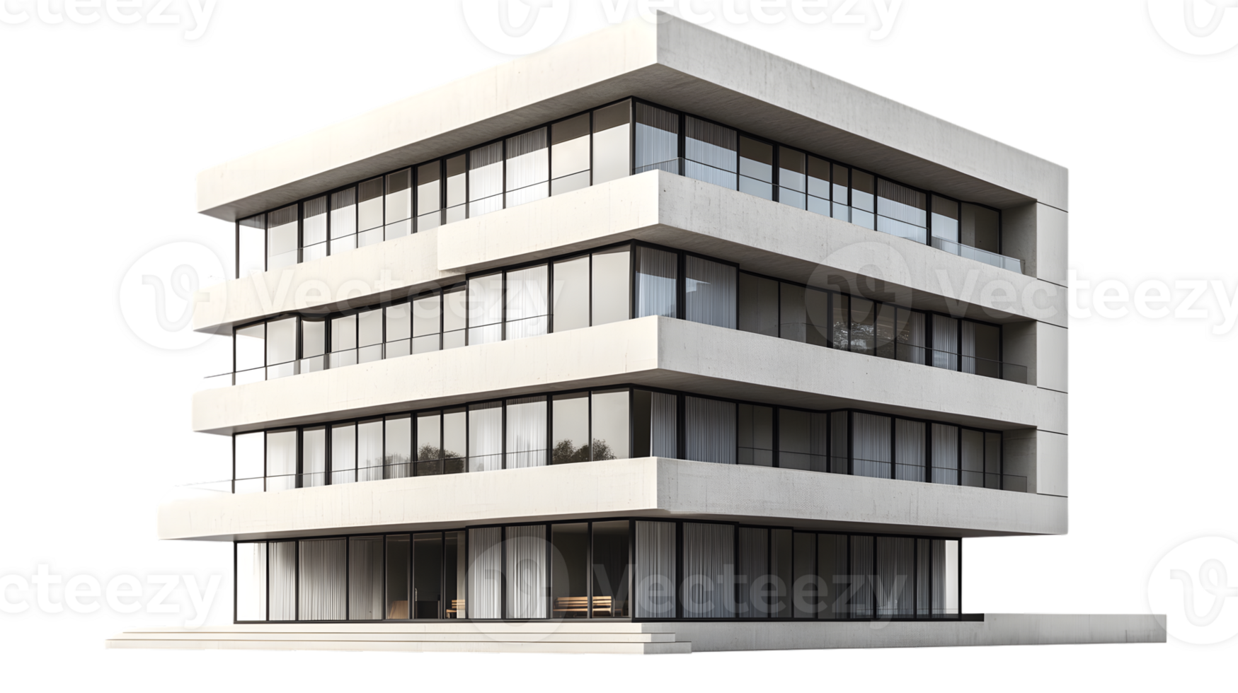 Modern MultiStory Building with Large Windows and Balconies Architectural Design Urban Lands png