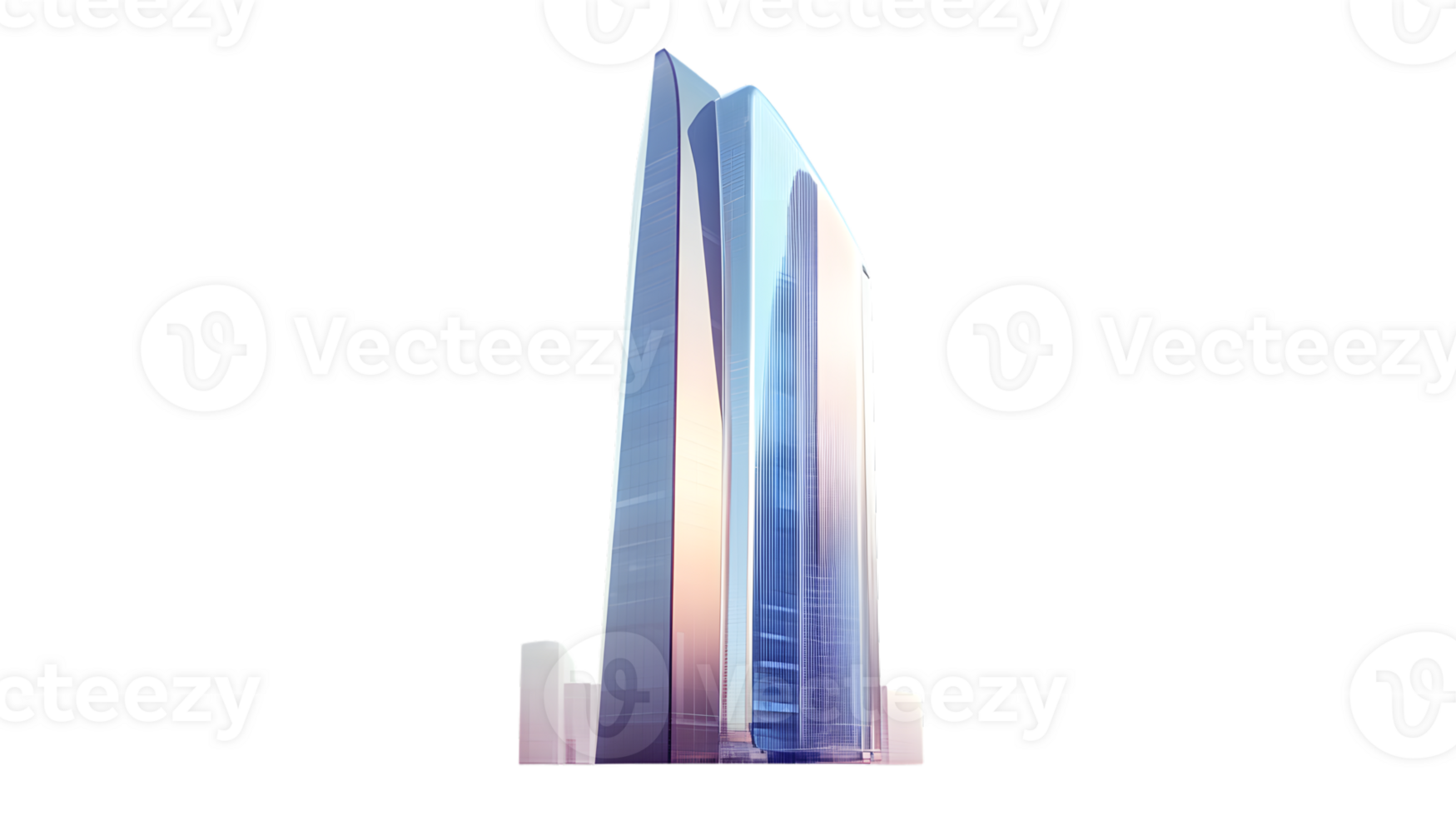 Modern Skyscrapers Reflecting Sunset Colors in Urban Skyline png