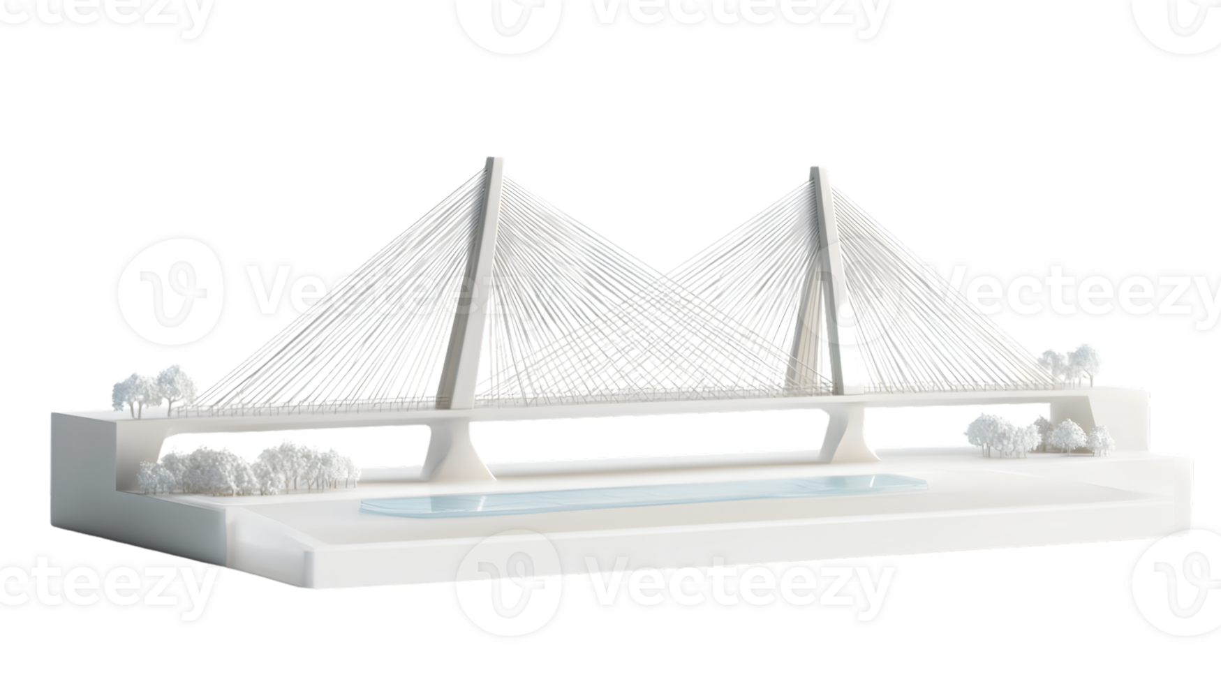 Modern Suspension Bridge Model with Architectural Design and Landscape Features png