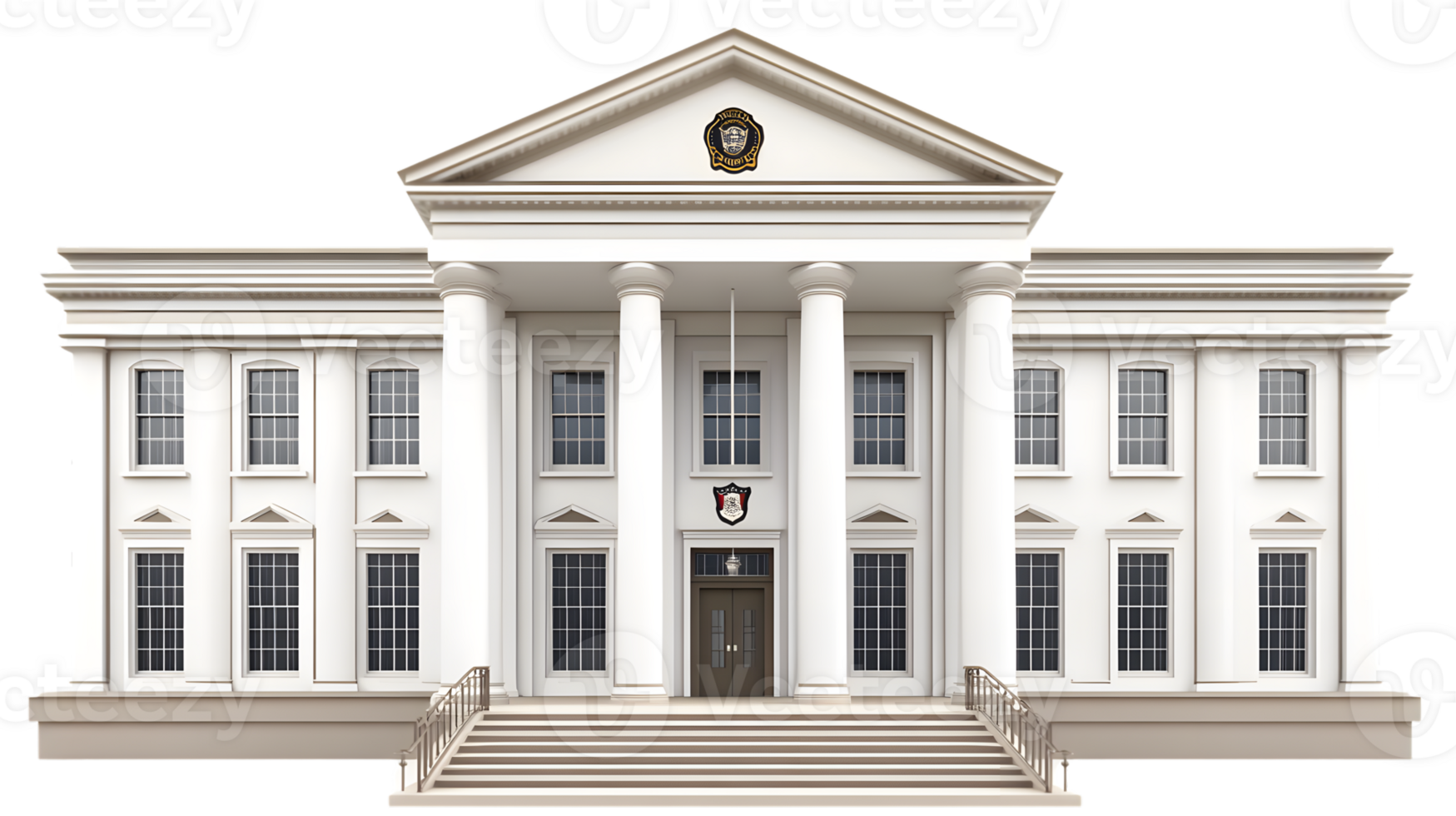 Neoclassical Style Building Facade White Columns Grand Entrance Architectural Design 3D Ren png
