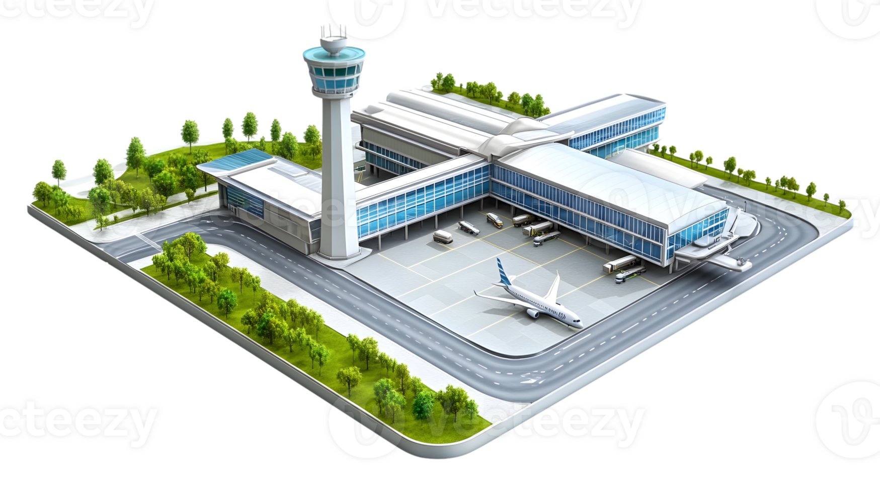 Modern Transportation Hub with Aircraft and Control Tower png