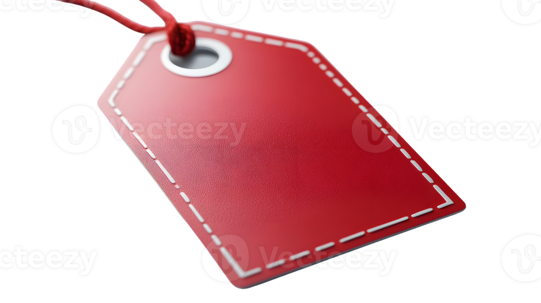 Red Leather Tag with White Stitching and String Ideal for Product Labeling and Design Projects png