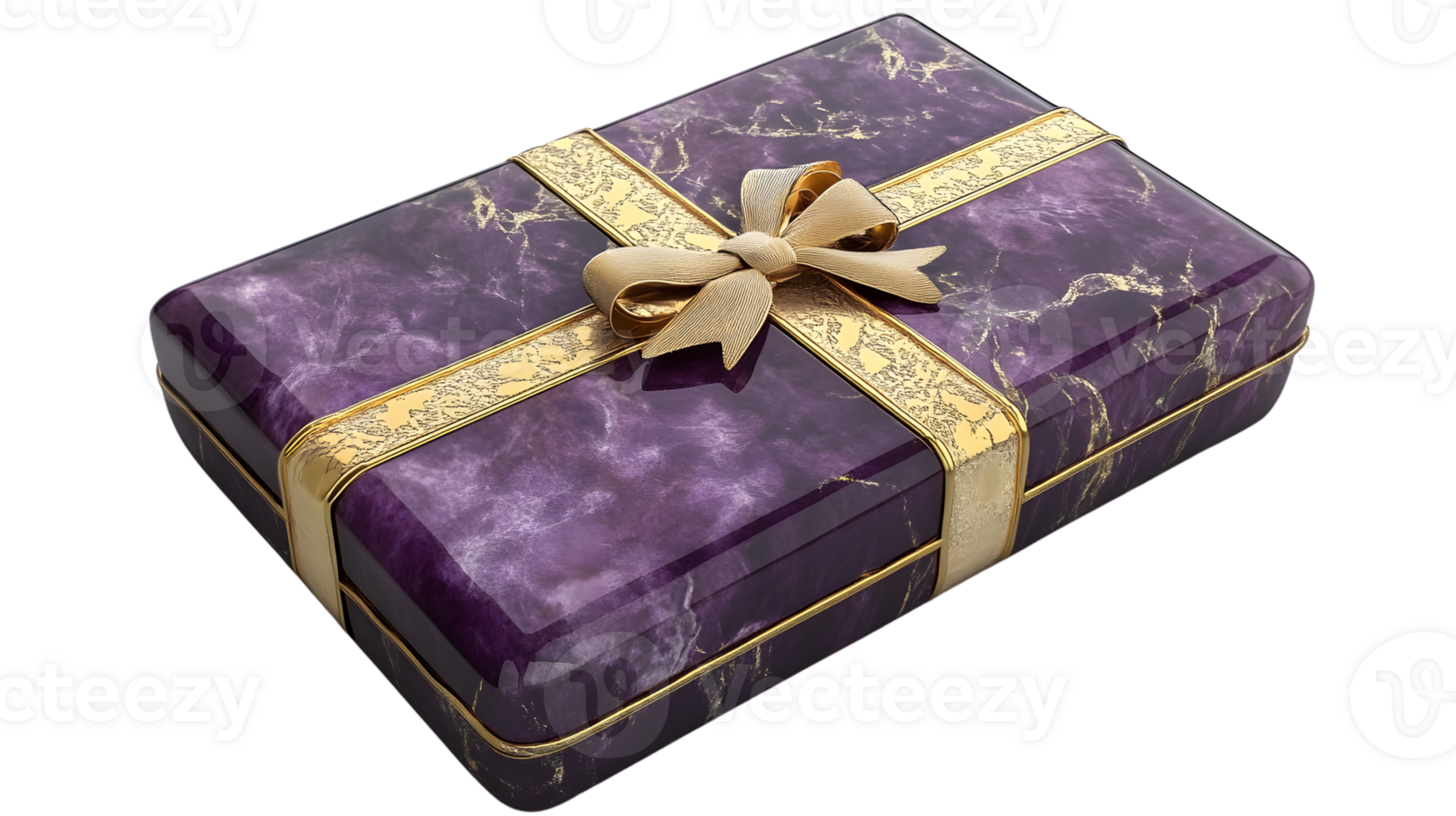 Purple Gift Box with Gold Bow and Trim Elegant Present Stock Photo png