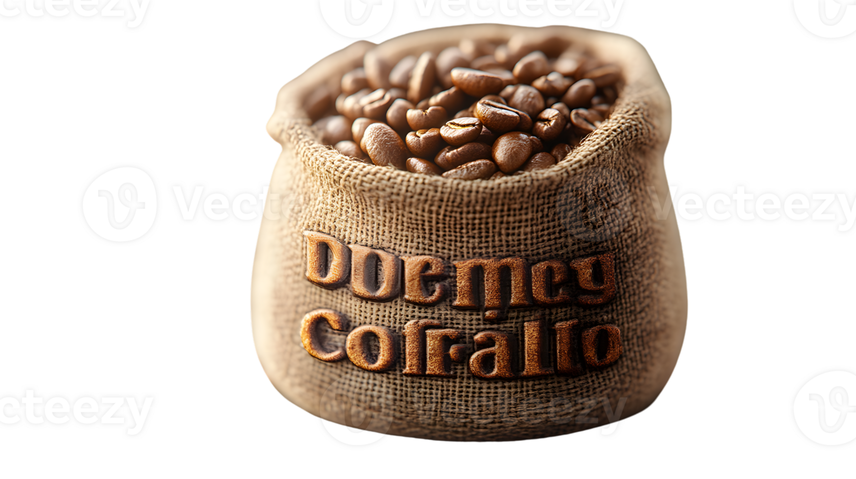 A burlap sack filled with fresh roasted coffee beans ideal for culinary and beverage themes png