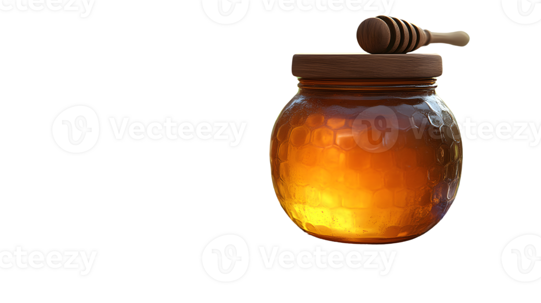 A jar of honey with a wooden dipper perfect for culinary and natural themes png