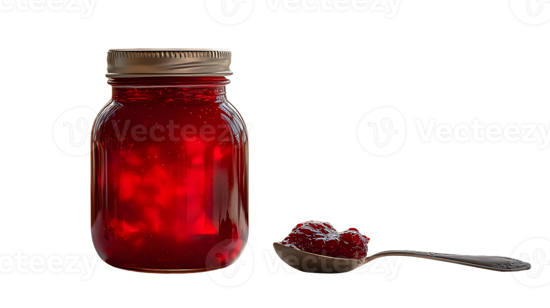 A jar of vibrant red jam with a spoonful beside it perfect for culinary and food photography n png