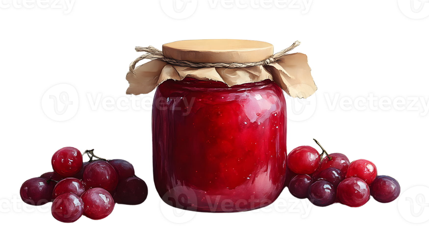 A jar of vibrant red jam surrounded by fresh berries perfect for culinary and food photography png