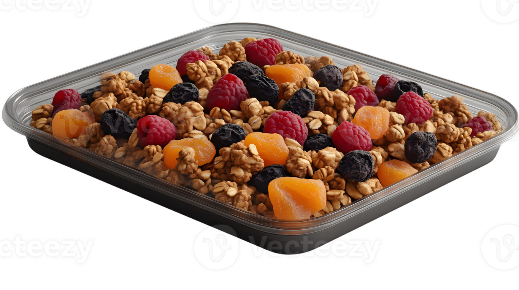 Granola with Berries and Dried Fruit in a Clear Container png