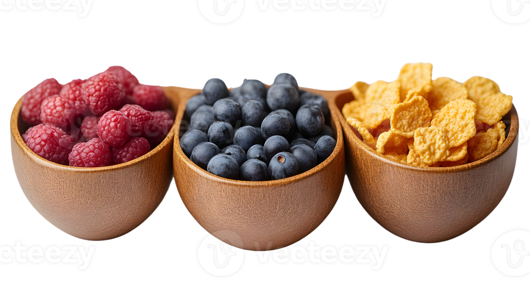 Healthy Breakfast Berries and Cereal in Wooden Bowls png