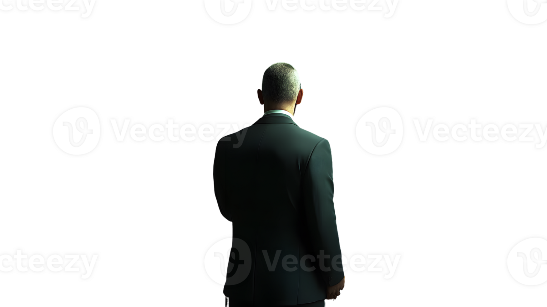 A man in a suit viewed from behind standing against a dark background ideal for business and png