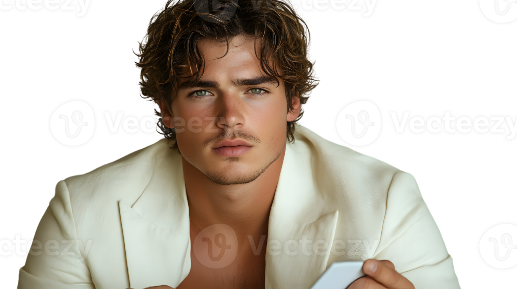 A man in a white suit jacket with a confident expression ideal for fashion lifestyle and bus png