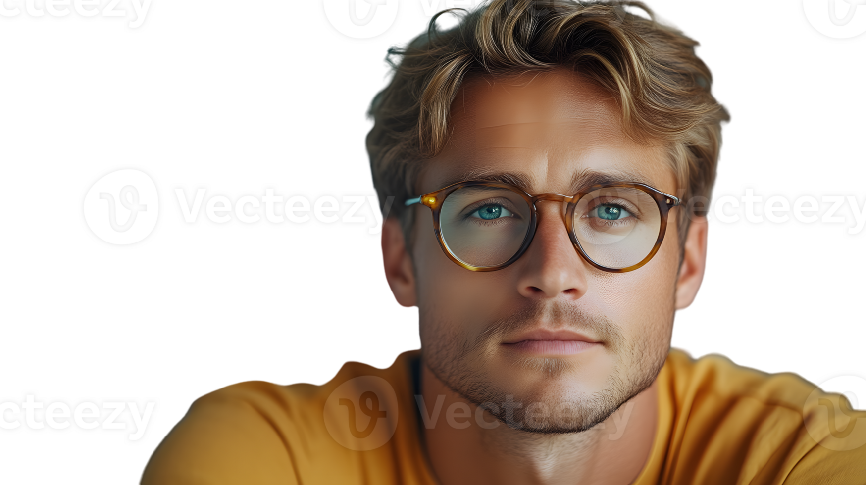 A man wearing glasses with a thoughtful expression ideal for business education and lifestyl png