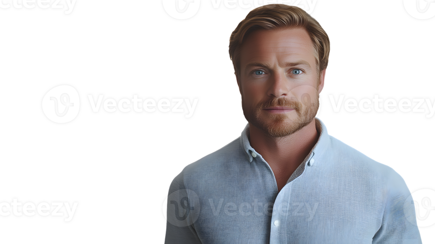 A man with a beard and blue eyes wearing a light blue shirt ideal for business or casual portr png