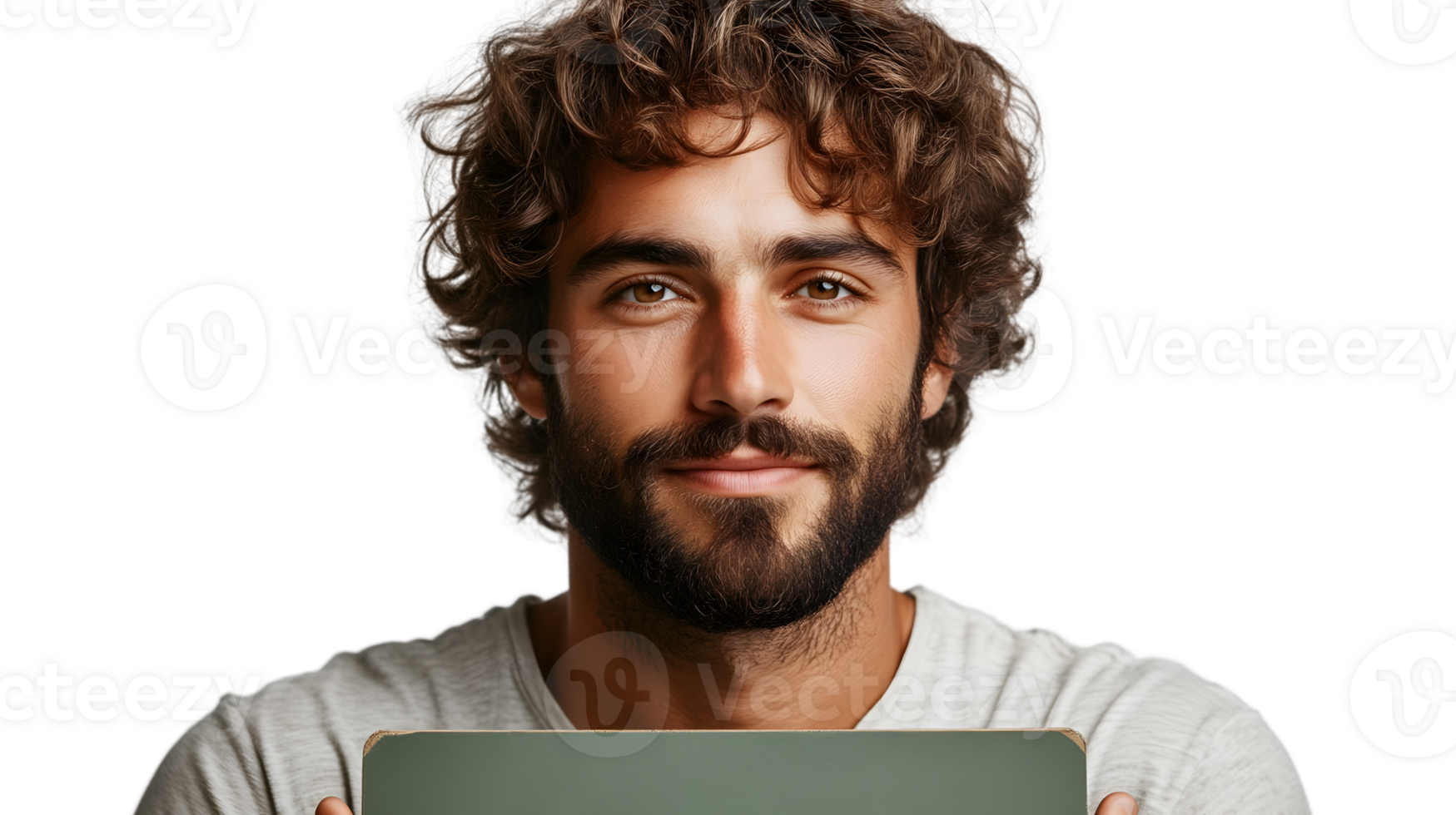 A man with a beard and curly hair holding a laptop ideal for technology and business themes png