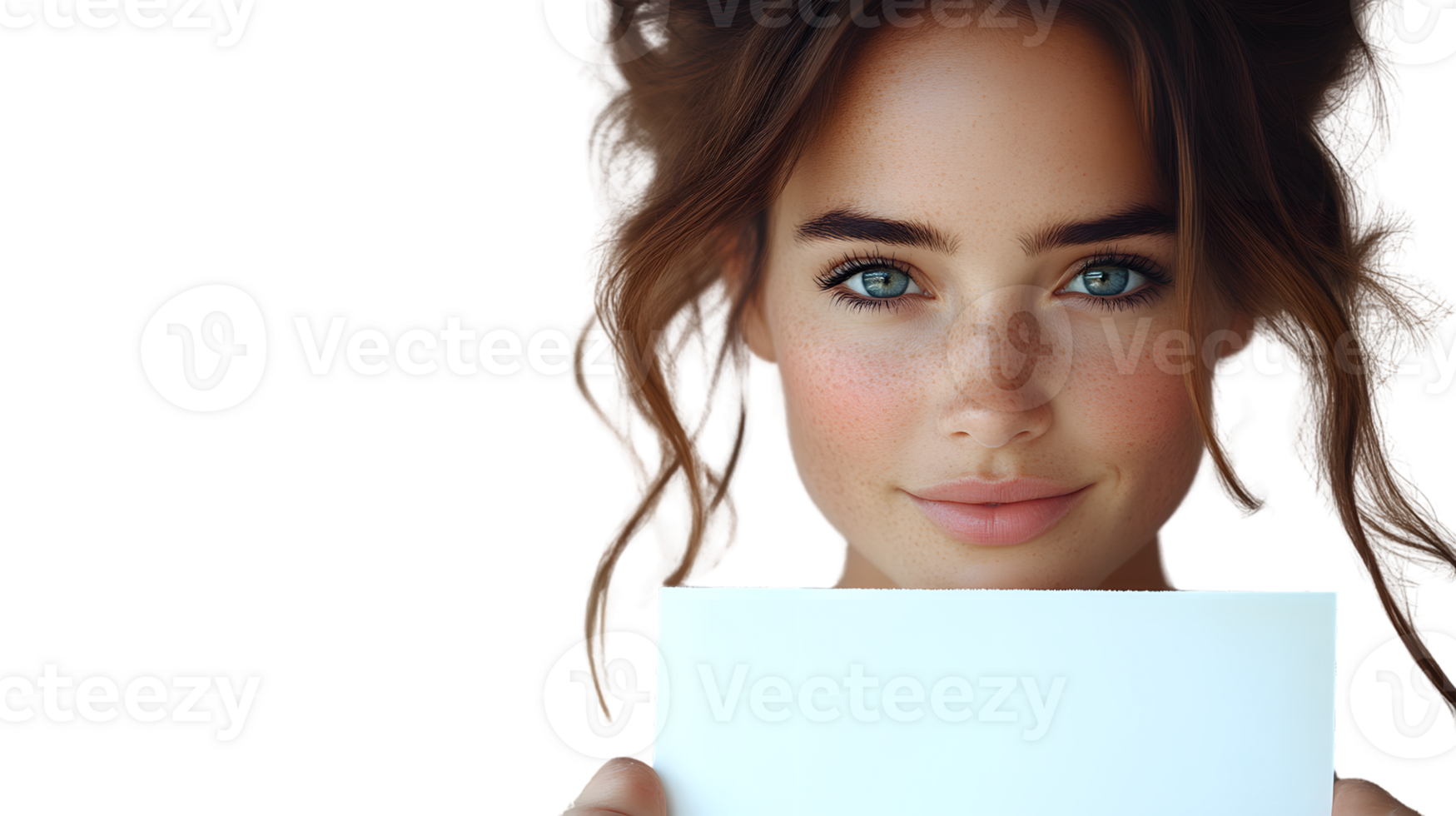 A person holding a blank card ready for customization with text or design png